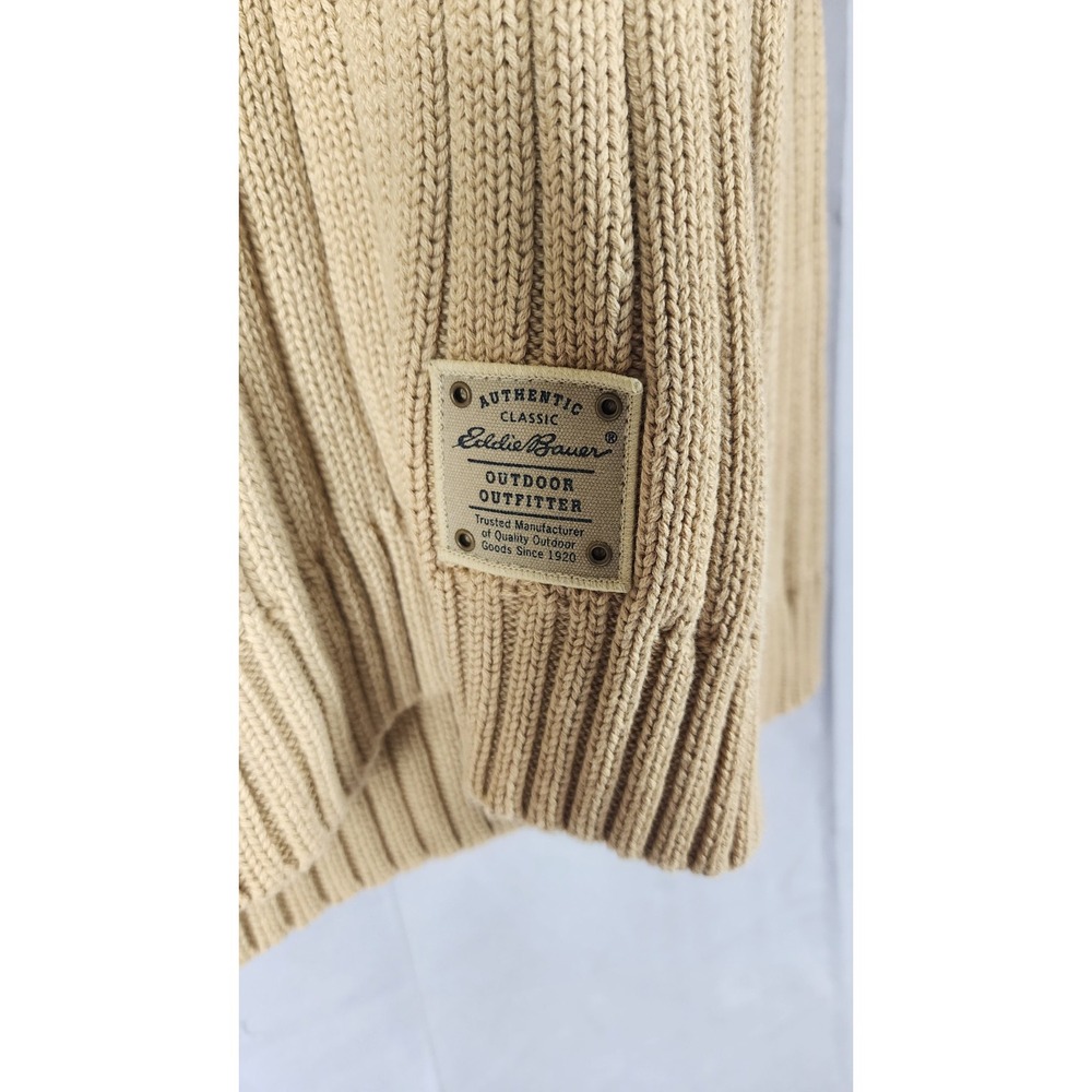 Eddie Bauer Men's Beige Rib-Knit Crewneck Pullover Cotton Sweater L - Picture 4 of 4